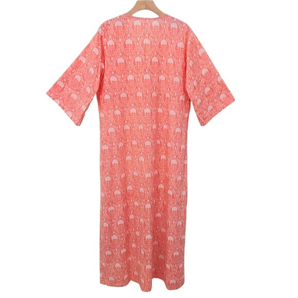 Mandum Maxi Dress Womens Medium Orange Floral Side Slit V-Neck Cotton Bohemian - Picture 5 of 12